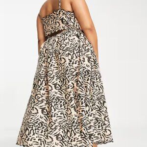 ASOS Curve Scallop Edge Cut Out Back Midi Sundress, Animal Print - 26W